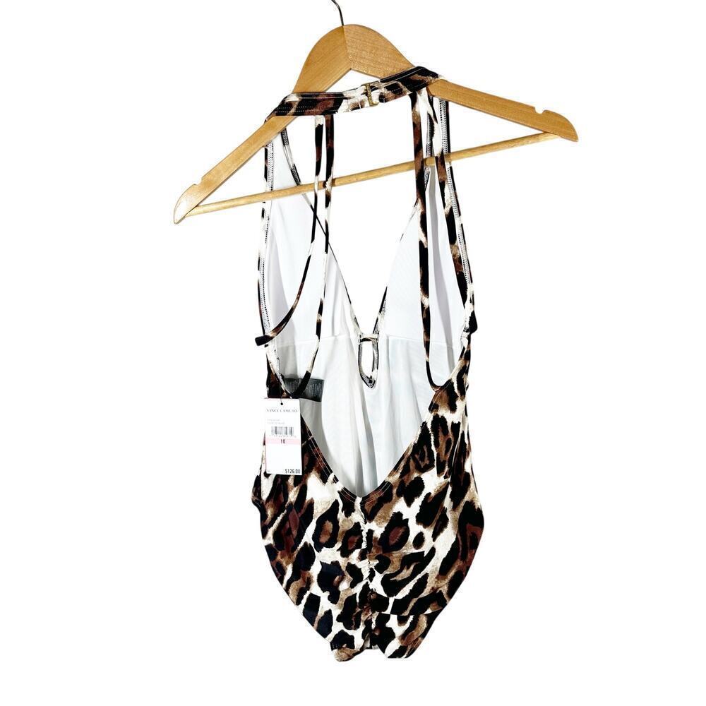 Vince Camuto Leopard Print Plunge Halter One-Piece Swimsuit - Picture 2 of 11